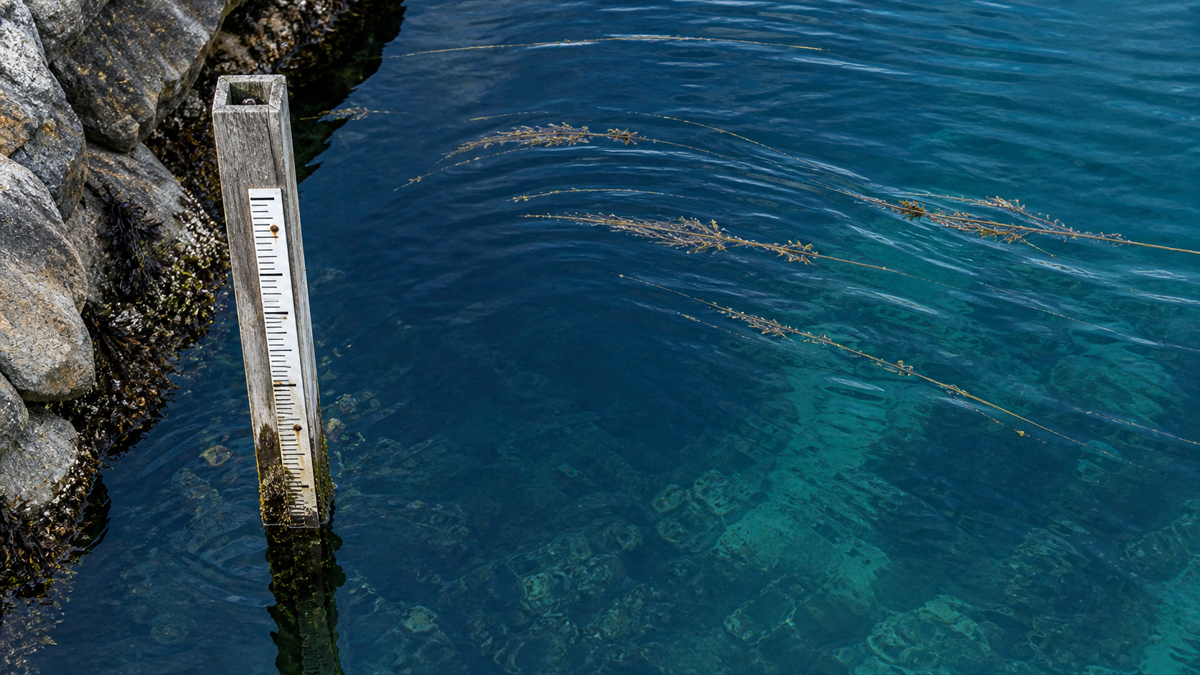 Harbor channel showing visible current movement near shore